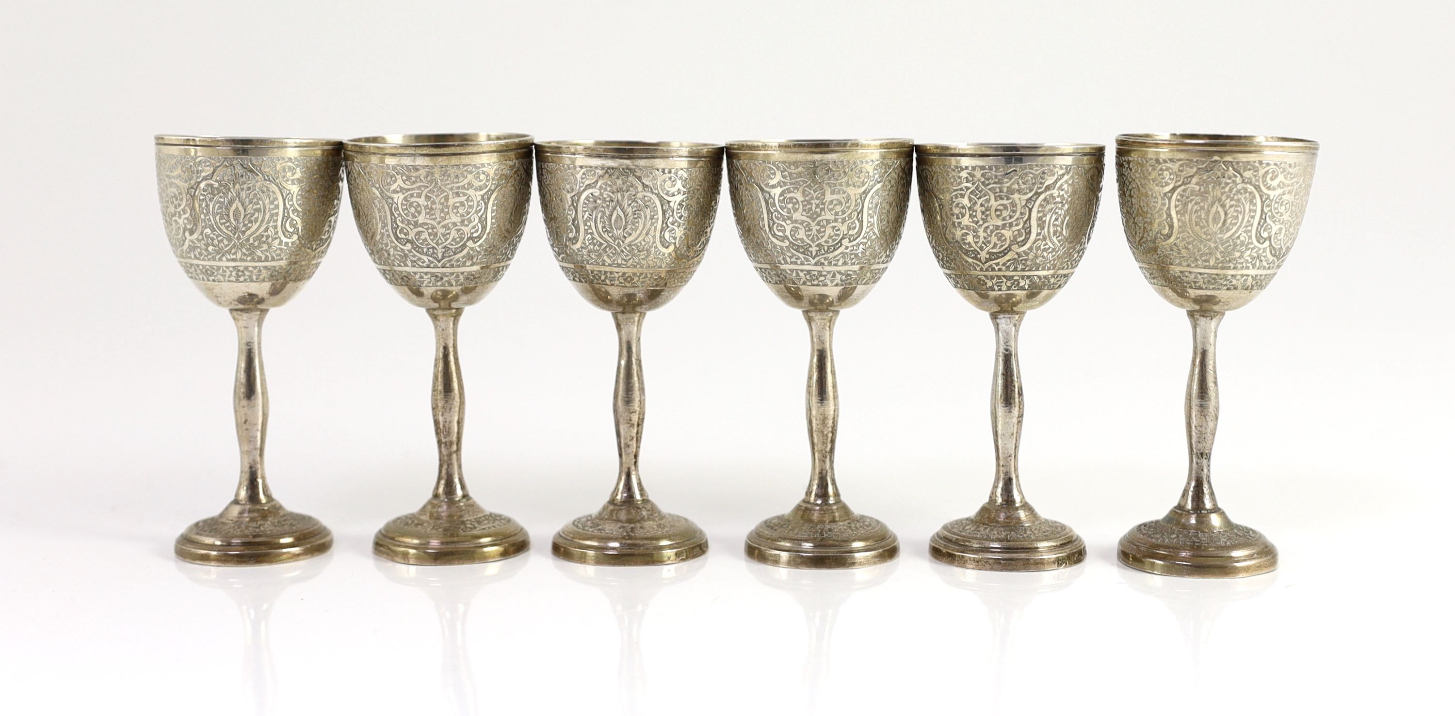 A Persian 84 standard silver ewer and six similar goblets, by Vartan